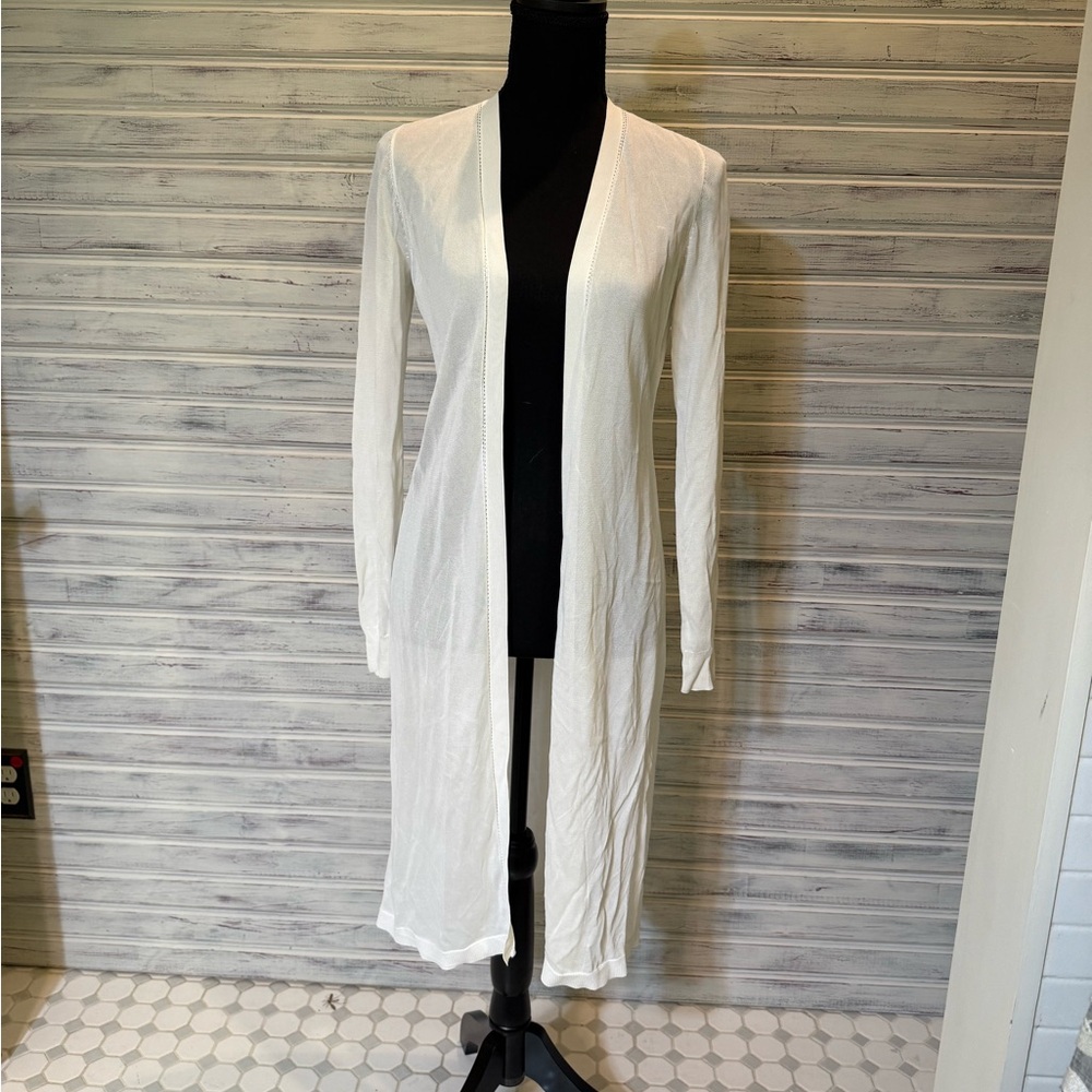 WHBM White Long Sleeve Semi Sheer Cardigan